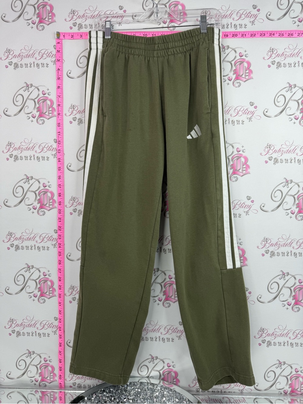 adidas pants sweats Olive Green sweatpants Joggers with White Side Stripes